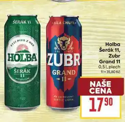 Billa Holba Šerák 11,Zubr Grand 11 0,51, plech nabídka
