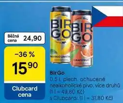 Tesco BirGo, 0.5 l, plech, ochucené nealkoholické pivo nabídka