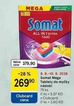 Tesco Somat Mega Tablety do myčky nádobí, 75 ks nabídka
