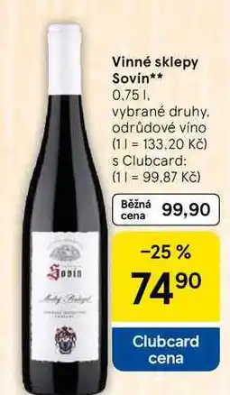 Tesco Vinné sklepy Sovin, 0.75 1, vybrané druhy, odrůdové víno nabídka