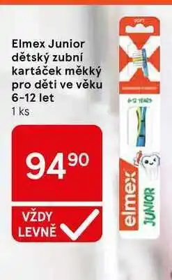 Tesco Elmex Junior dětský zubní kartáček měkký pro děti ve věku 6-12 let, 1 ks nabídka