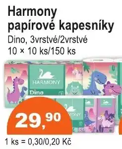 COOP DISKONT Harmony papírové kapesníky Dino, 3vrstvé/2vrstvé nabídka