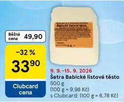 Tesco Šetra Babické listové těsto nabídka