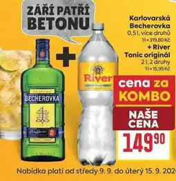 Billa Karlovarská Becherovka 0,5l + River Tonic originál 2l nabídka