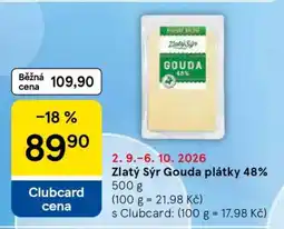 Tesco Zlatý sýr Gouda plátky 48% nabídka