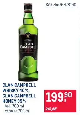 Makro Clan Campbell whisky 40 %, clan campbell honey 35 % nabídka