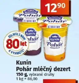 COOP TIP Kunín Pohár mléčný dezert nabídka