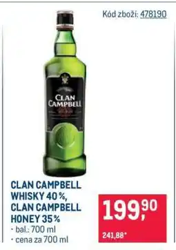 Makro CLAN CAMPBELL WHISKY 40 %, CLAN CAMPBELL HONEY 35 % nabídka