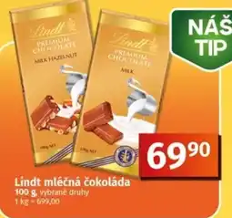 Coop Lindt mléčná čokoláda nabídka