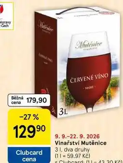 Tesco Vinařství Mutěnice, 3 l, dva druhy nabídka