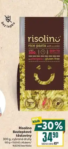 Billa Risolino Bezlepkové těstoviny nabídka