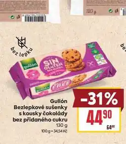 Billa Gullón Bezlepkové sušenky s kousky čokolády bez přidaného cukru nabídka