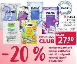 Rossmann Isana pleťové masky, polštářky pod oči a náplasti na akné nabídka