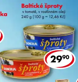CBA Sokra baltické šproty v tomatě, v rostlinném oleji nabídka