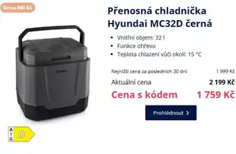 Hyundai přenosná chladnička MC32D černá