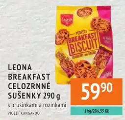 Coop hb Leona breakfast celozrnné sušenky s brusinkami a rozinkami nabídka