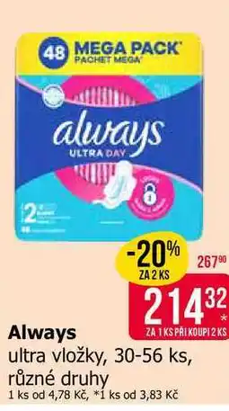 Teta Always ultra vložky, 30-56 ks, různé druhy nabídka