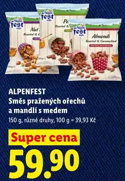 Lidl Alpenfest směs pražených ořechů a mandlí s medem nabídka