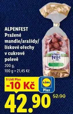 Lidl Alpenfest pražené mandle/arašídy/lískové ořechy v cukrové polevě nabídka