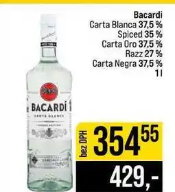 Jip Bacardi Carta Blanca 37,5% Spiced 35% Carta Oro 37,5% Razz 27% Carta Negra 37,5% nabídka