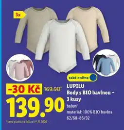 Lidl LUPILU Body s BIO bavlnou – 3 kusy nabídka