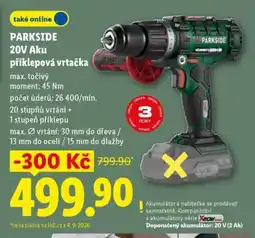 Lidl PARKSIDE 20V Aku příklepová vrtačka nabídka
