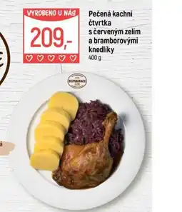 Globus Restaurace pečená kachní čtvrtka s červeným zelím a bramborovými knedlíky nabídka
