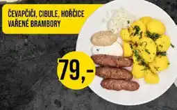 Jip Čevapčiči, cibule, hořčice vařené brambory nabídka