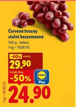 Lidl ČERVENÉ HROZNY STOLNÍ BEZSEMENNÉ nabídka