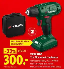 Lidl PARKSIDE 12V Aku vrtací šroubovák nabídka