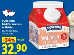 Lidl BOHEMILK Tradiční smetana ke šlehání,330 ml, 33% tuku nabídka