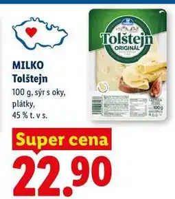 Lidl MILKO Tolštejn 100 g, sýr s oky, plátky, 45% nabídka