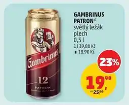 Penny Market Gambrinus Patron světlý ležák plech 0,5 l nabídka
