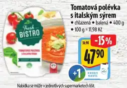 Albert Fresh Bistro Tomatová polévka s italským sýrem nabídka