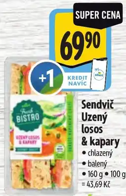 Albert Fresh Bistro sendvič uzený losos & kapary nabídka