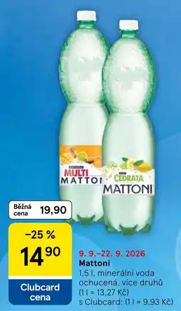 Tesco Mattoni minerální voda ochucená více druhů nabídka