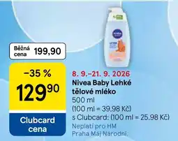 Tesco Nivea Baby Lehké tělové mléko nabídka