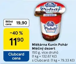 Tesco Mlékárna Kunín Pohár Mléčný dezert nabídka