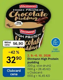Tesco Ehrmann high protein chocolate pudding nabídka