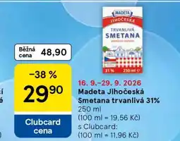 Tesco Madeta Jihočeská Smetana trvanlivá 31% nabídka