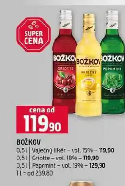 Terno BOŽKOV 0,5l Vaječný likér vol. 15% 0,5l Griotte-vol 18% 0,5l Peprmint vol. 19% nabídka