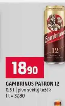 Terno GAMBRINUS PATRON 12 0,5l pivo světlý ležák nabídka