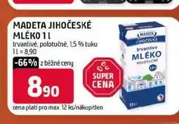 Terno MADETA JIHOČESKÉ MLÉKO 1l trvanlivé, polotučné. 1.5% tuku nabídka