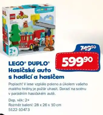 Lego duplo hasičské auto s hadicí a hasičem