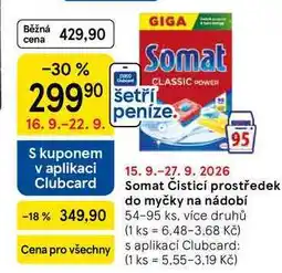Tesco Somat Čisticí prostředek do myčky na nádobí, 54-95 ks nabídka