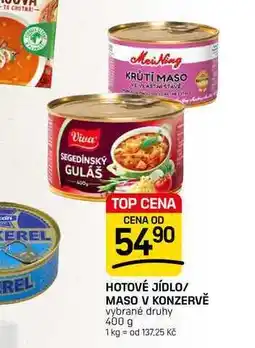 Flop HOTOVÉ JÍDLO/ MASO V KONZERVĚ vybrané druhy nabídka