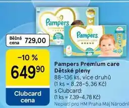 Tesco Pampers Premium care Dětské pleny, 88-136 ks, více druhů nabídka