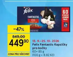 Tesco Felix Fantastic Kapsičky pro kočky, 60× nabídka