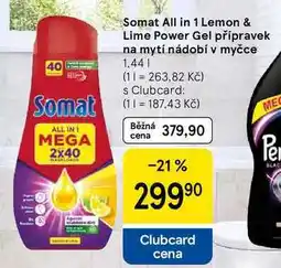 Tesco Somat All in 1 Lemon & Lime Power Gel přípravek na mytí nádobí v myčce nabídka