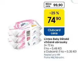 Tesco Linteo Baby Dětské vlhčené ubrousky, 3x 72 ks nabídka